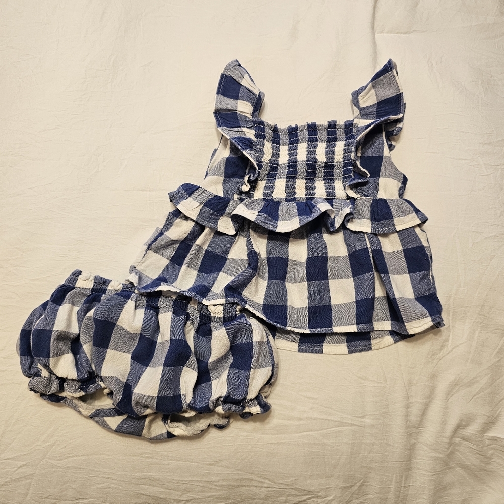 Old Navy Blue Gingham Ruffled Top Bubble Shorts 6-12 Months Baby Girl